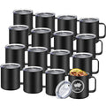 YOUKE OLA 16 Pack Stainless Steel Insulated Coffee Mug Bulk with Handle & Lids, Powder Coated 12oz Vacuum Insulated Double Wall Mug for Laser Engrave, Black