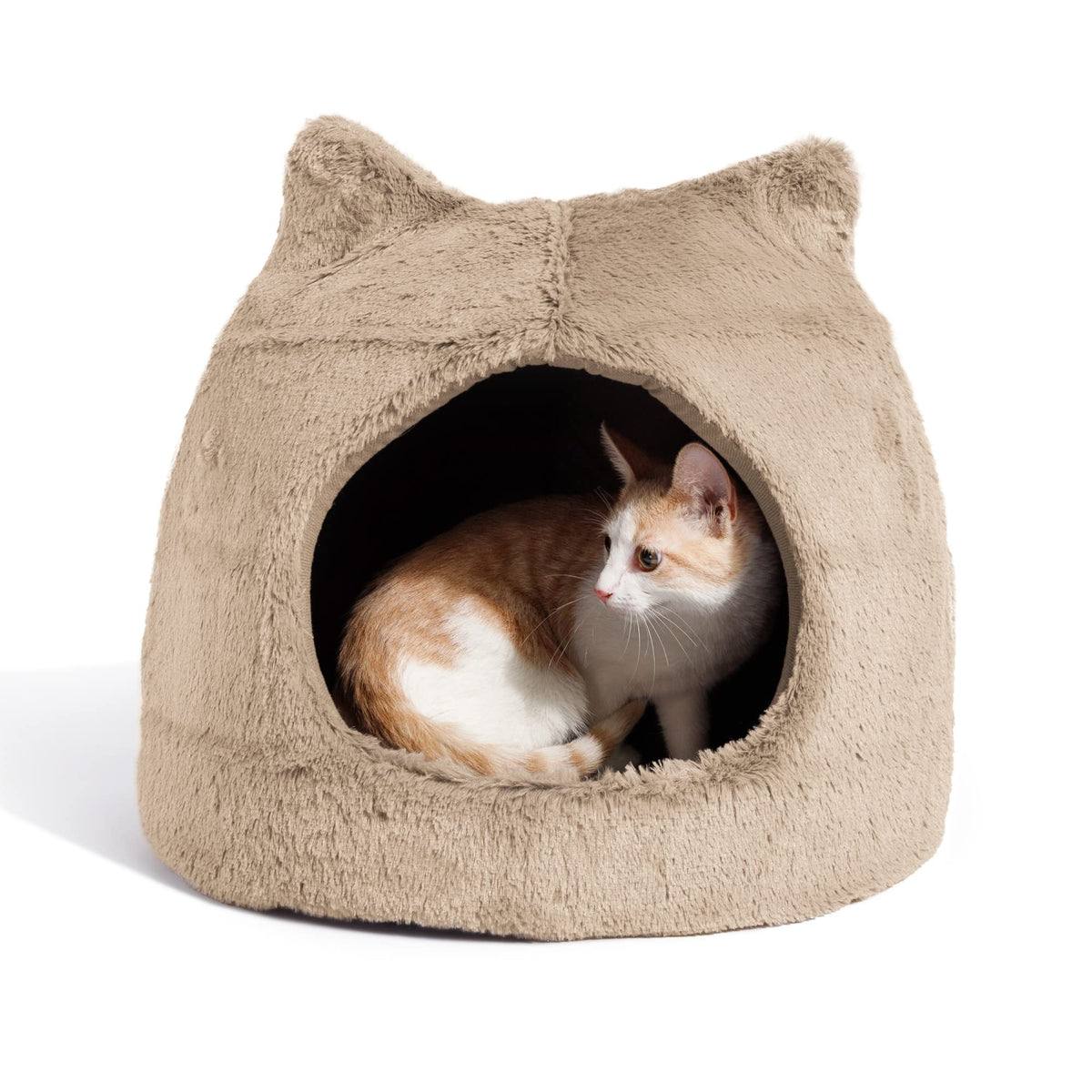 Best Friends by Sheri Meow Hut Fur Dome Pet Bed – Covered Cat Cave for Cats & Small Dogs up to 15 lbs, Faux Fur Hideaway with Water-Resistant Bottom, Machine Washable, Wheat