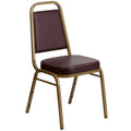 Flash Furniture Hercules Series Trapezoidal Back Stacking Banquet Chair in Brown Vinyl - Gold Frame, Set of 1, Brown Vinyl/gold Frame