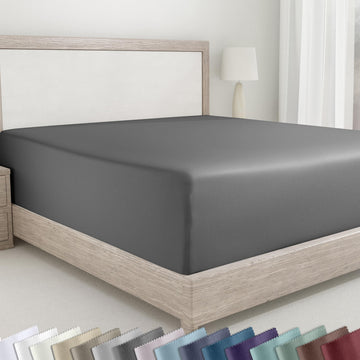 California Design Den Soft 100% Cotton Sateen Twin XL Fitted Sheet, Grey