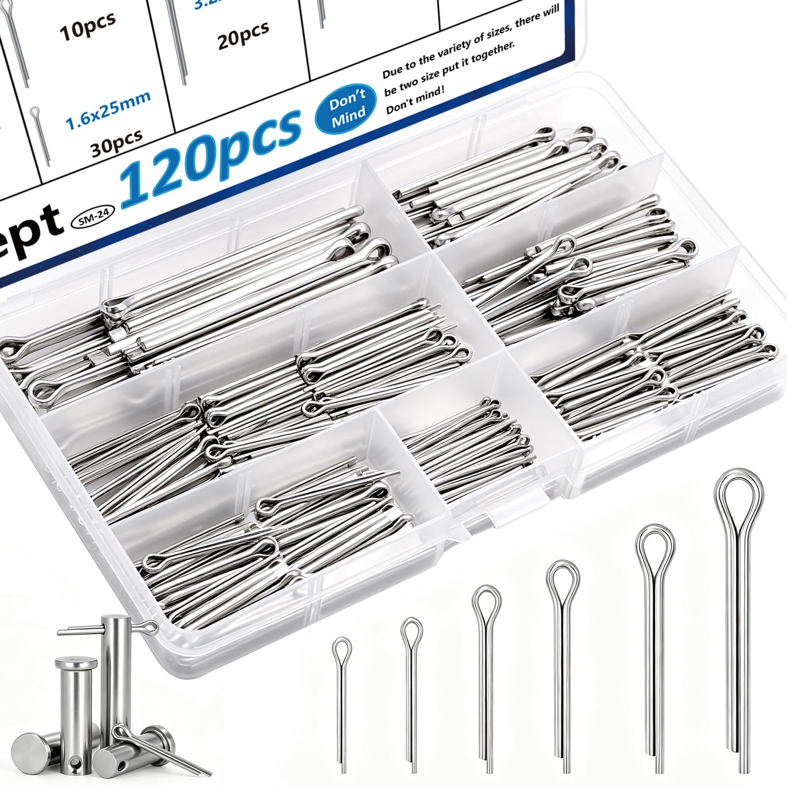 120Pcs Cotter Pins 304 Stainless Steel Cotter Pins Assortment Kit Tractor Pin Used for Hitch Pin Lock System, Trucks, Engine Repair in Towing Hitch Clips & Pins