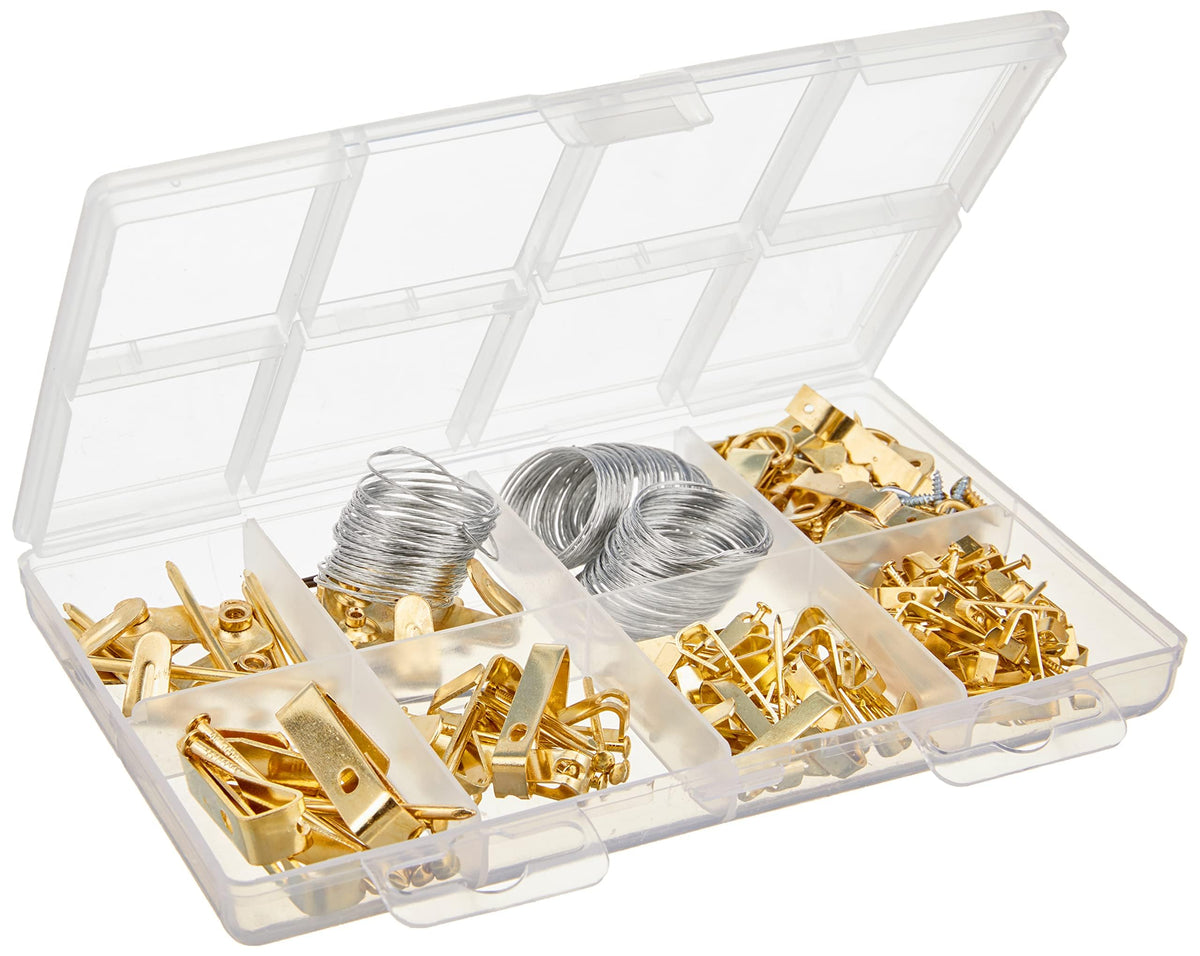 Fanci Basics Picture Hanging Hardware Assortment Kit, 220 Piece Set, Brass