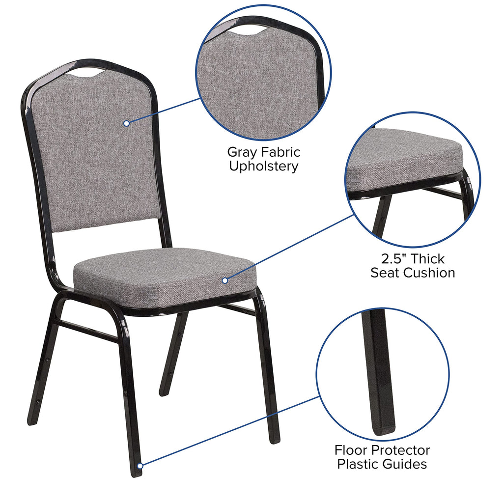 Flash Furniture Hercules Fabric Crown Back Stackable Banquet Chair, Black, Set of 1, Gray Fabric/black Frame