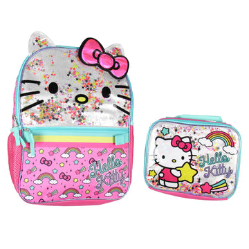 AI ACCESSORY INNOVATIONS Sanrio Hello Kitty Glitter 2 Piece School Travel Backpack Set For Girls With Detachable Insulated Lunch Box 16"