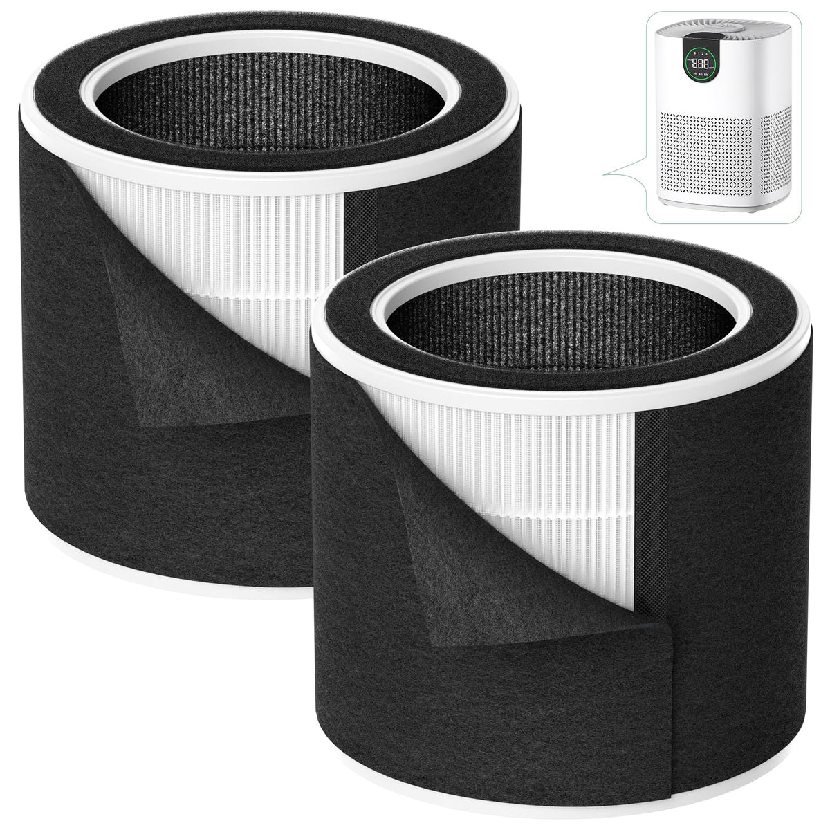 2 Pack ClearAir-A12 Replacement Filter Compatible with VEWIOR ClearAir-A12 Air Purifier, 4-in-1 Air Filter Replacement with Washable Pre-filter & Activated Carbon Filters For Bedroom Large Room