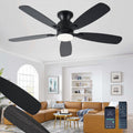 NKPU 52inch Black Ceiling Fans with Lights, Low Profile Ceiling Fan with Light and Remote/APP Control, Reversible DC Motor, Noiseless, Dimmable, Flush Mount Ceiling Fan for Bedroom Living Room Patios