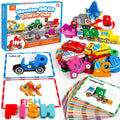 Vanmor Wooden Vehicle Alphabet Puzzle for Toddlers, Traffic ABC Letter Sight Words Matching Game with 52 Blocks and Flash Cards, Spelling Game Toys, Kindergarten Preschool Learning Activities