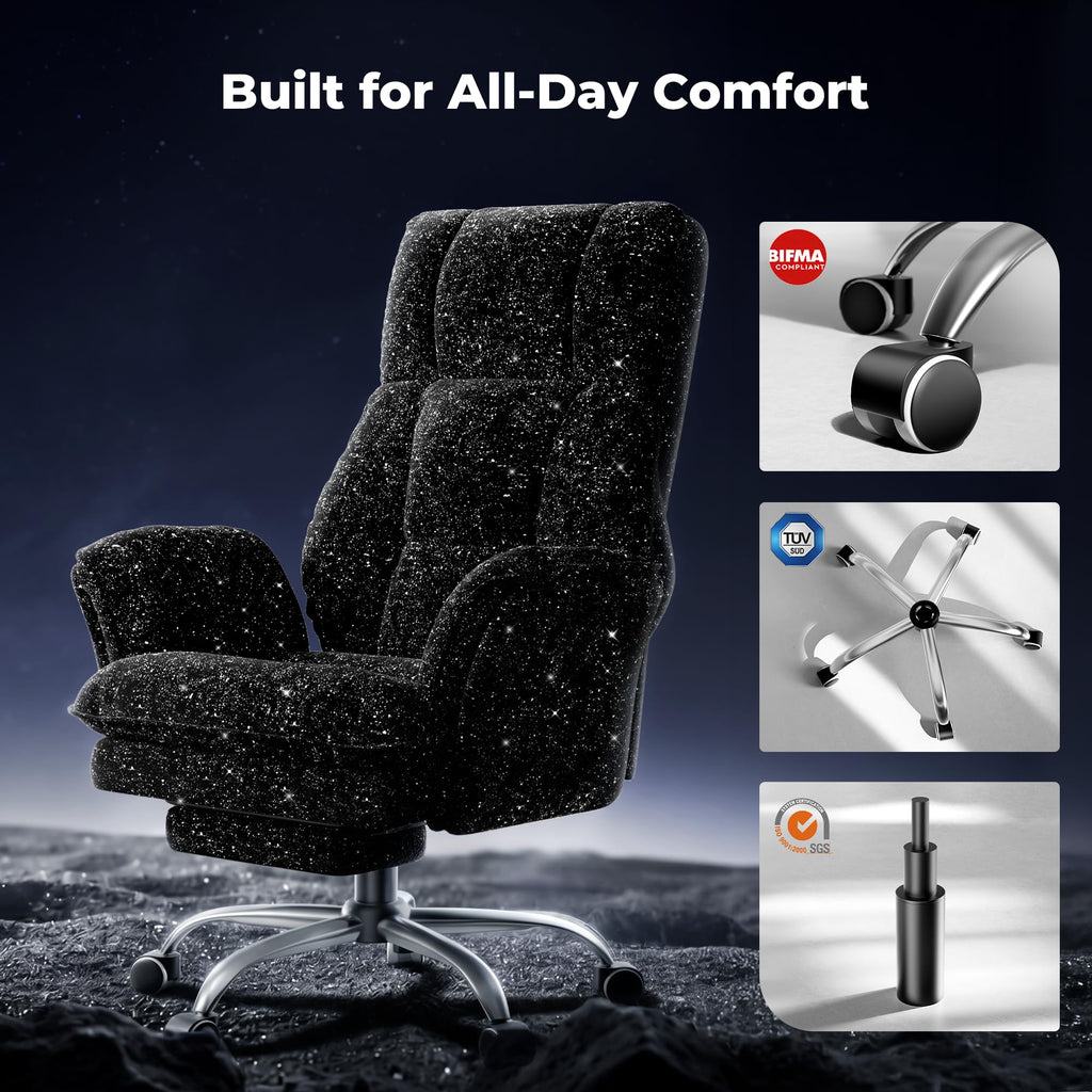 Big and Tall Office Chair, Flip Armrests for Pets & Cross Legged Sitting, Galaxy Black