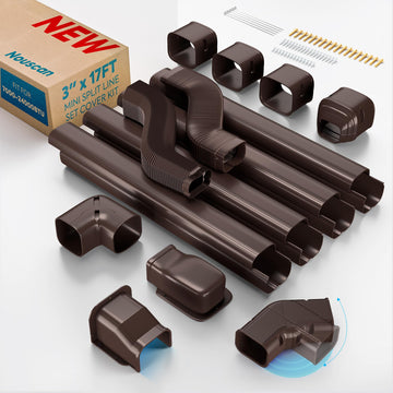 Mini Split Line Set Cover: 3" 17Ft Line Set Cover Kit for Minisplit with Flexible Duct, Decorative Lineset Hide Cover Kit for Air Conditioner, HVAC, Heat Pumps, Central AC Pipe, Brown