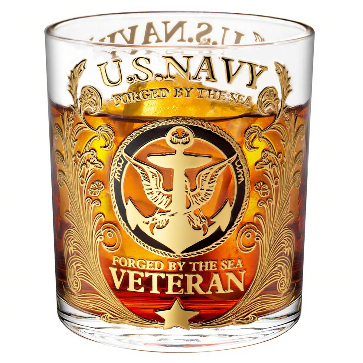 Veteran Tribute Whiskey Glass 10oz – Personalized Engraved US Navy Whiskey Glass, Patriotic Military Veteran Gift for Men, Dad, Husband, Anniversary & Retirement Decorations?1pcs