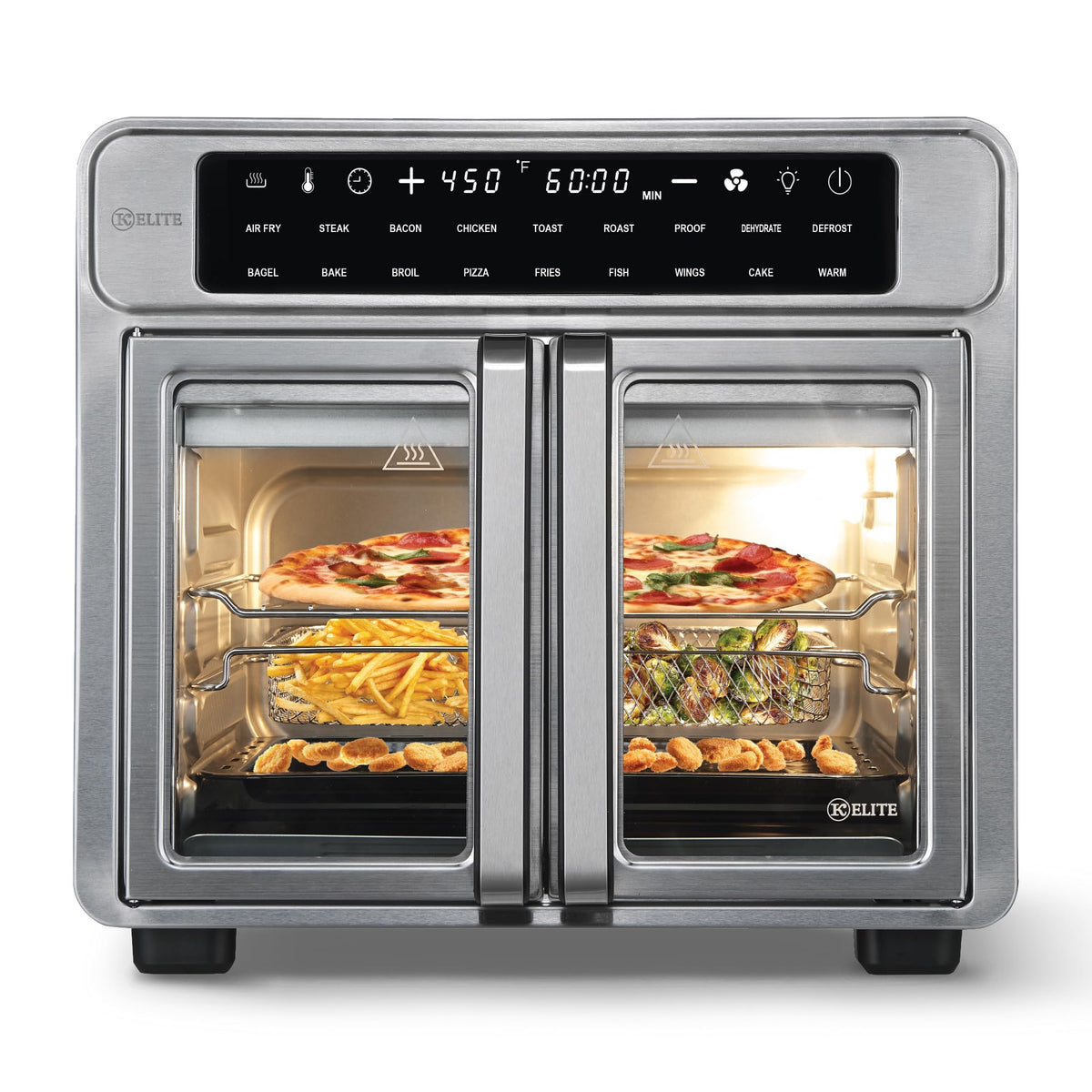 Kitchen Elite 26 Quart French Door Air Fryer Oven – Family Size Countertop Convection Cooker with LED Display, Stainless Steel