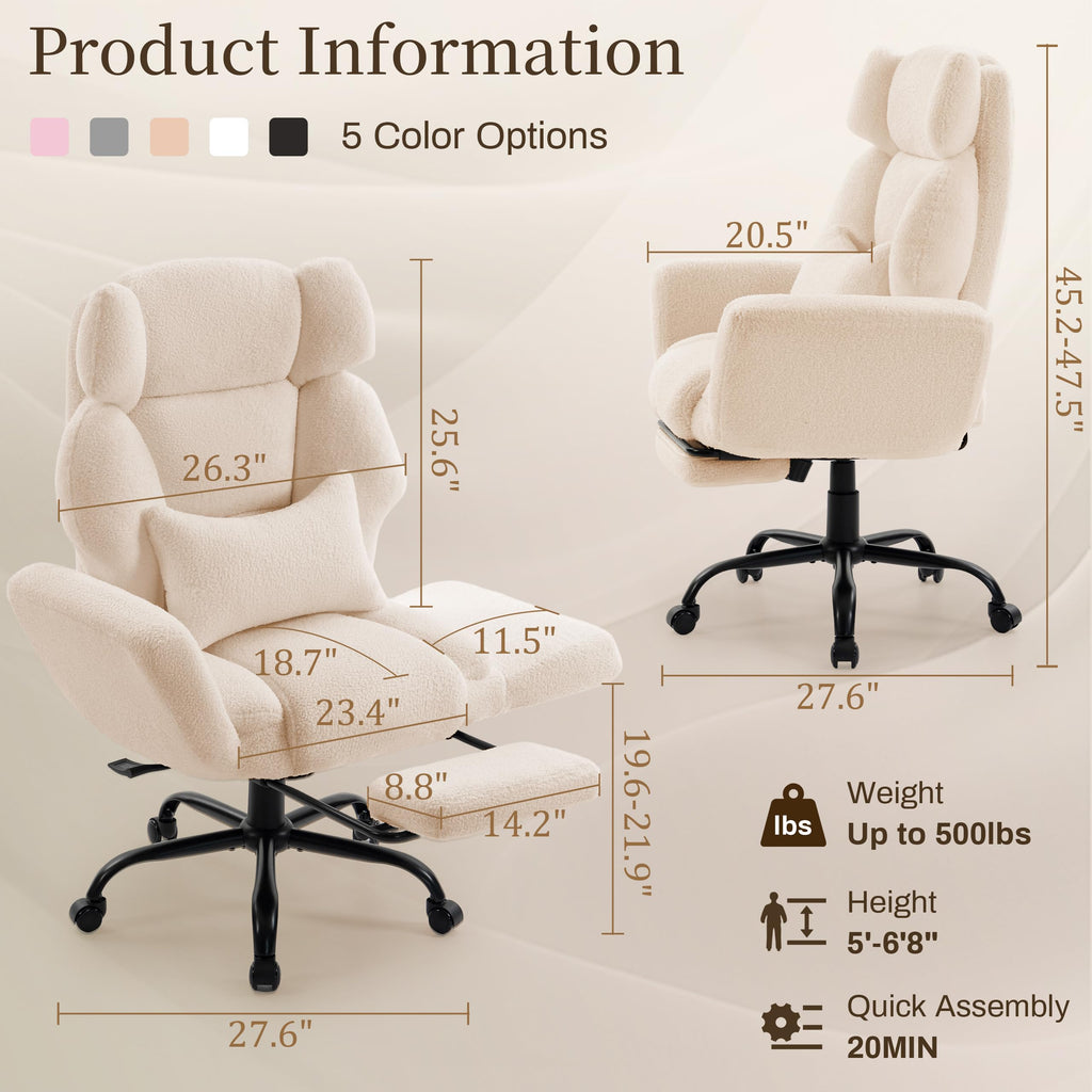 Wider Seat Office Chair with Flip Armrests for Criss Cross Legged&cats, Big and Tall Executive Ergonomic Reclining Chair with Footrest&lumbar