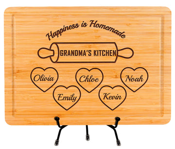 Personalized Cutting Board Grandma Gift for Mom, Granny, Gigi, Custom Gifts for Mothers Day, Custom Engraved Cutting Board, Grandma's Kitchen Kids Names, Personalized Mom Birthday Gift Idea for Mama