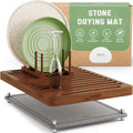 NIUM Stone Drying Mat for Kitchen Counter & Bamboo Rack - 16?x12? - Diatomaceous Earth Dish drying mat Ultra Absorbent & Fast Drying - EcoFriendly with Non-Slip Pads & Anti-Moisture Design