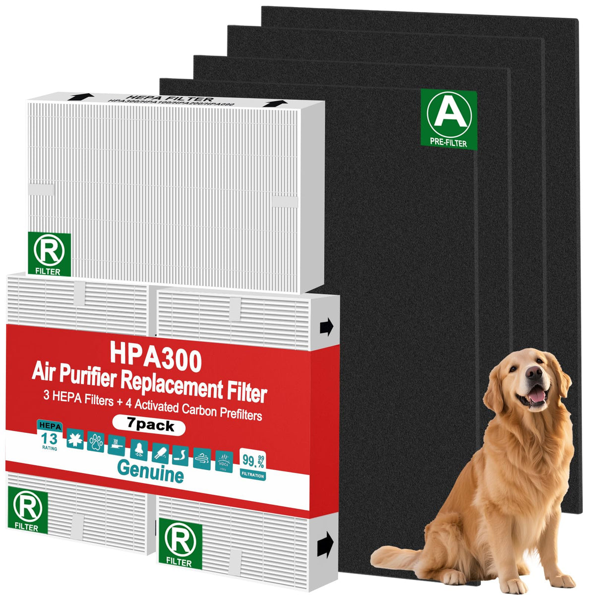 3 + 4 Pack HPA300 HEPA Filter Replacement R Compatible with Honeywell Air Purifiers HPA300 HPA304 HPA3300 HPA5300 HPA8350 Series, 3-Pack with 4 Carbon Pre-Filters, Replaces HRF-R3 HRF-R2 HRF-R1