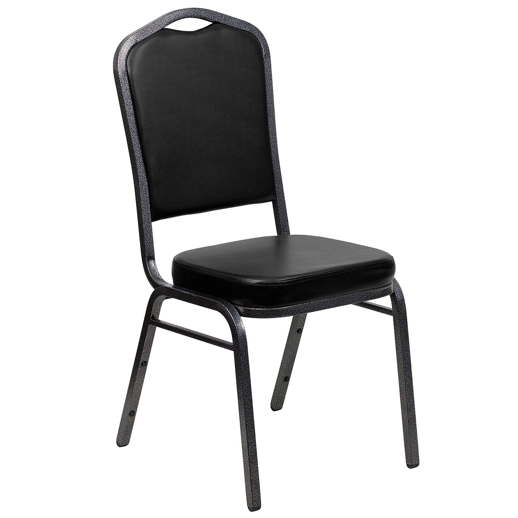 Flash Furniture Hercules Crown Back Stackable Banquet Chair, Silver, 4-pack, Set of 4, Black Vinyl/silver Vein Frame