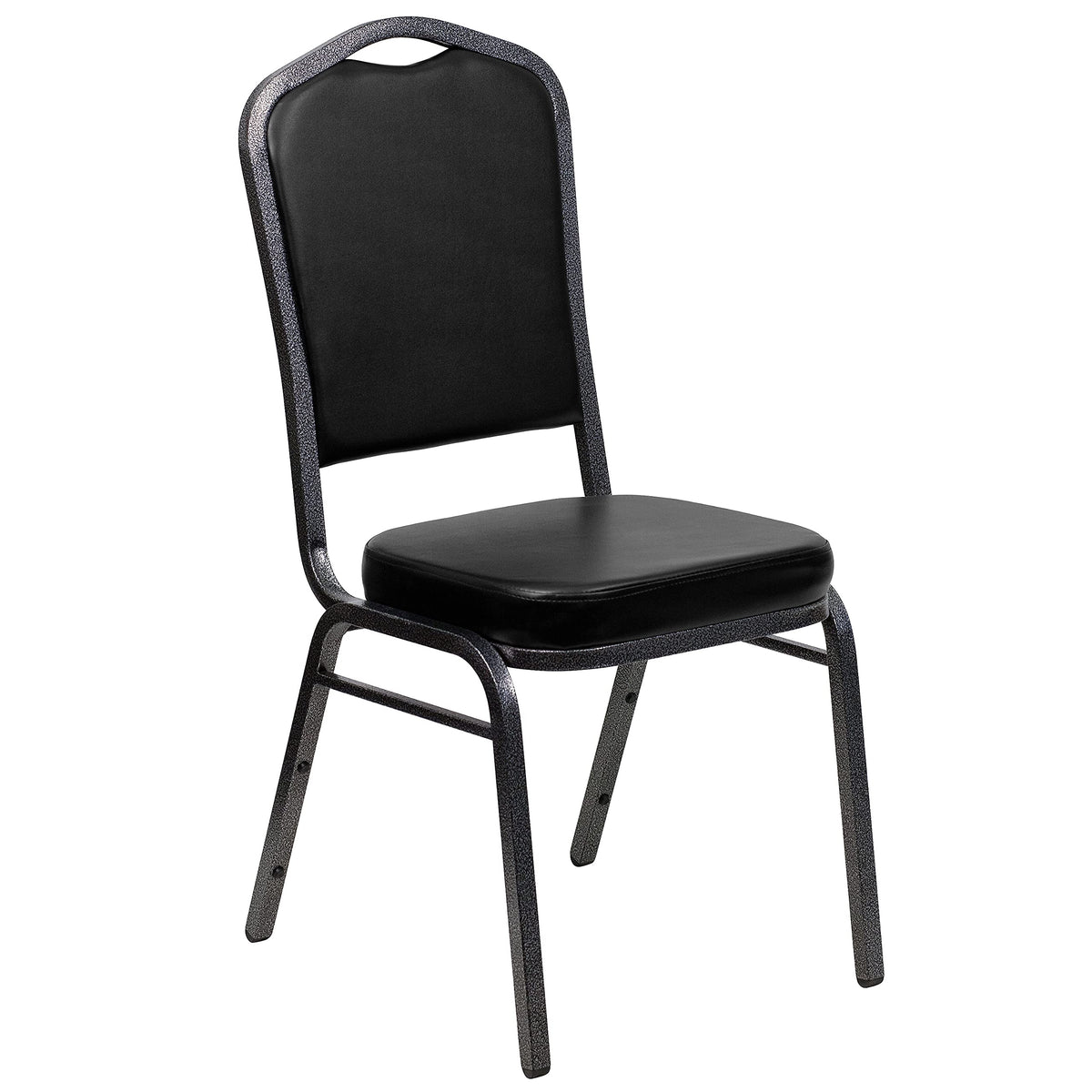Flash Furniture Hercules Crown Back Stackable Banquet Chair, Silver, 4-pack, Set of 4, Black Vinyl/silver Vein Frame