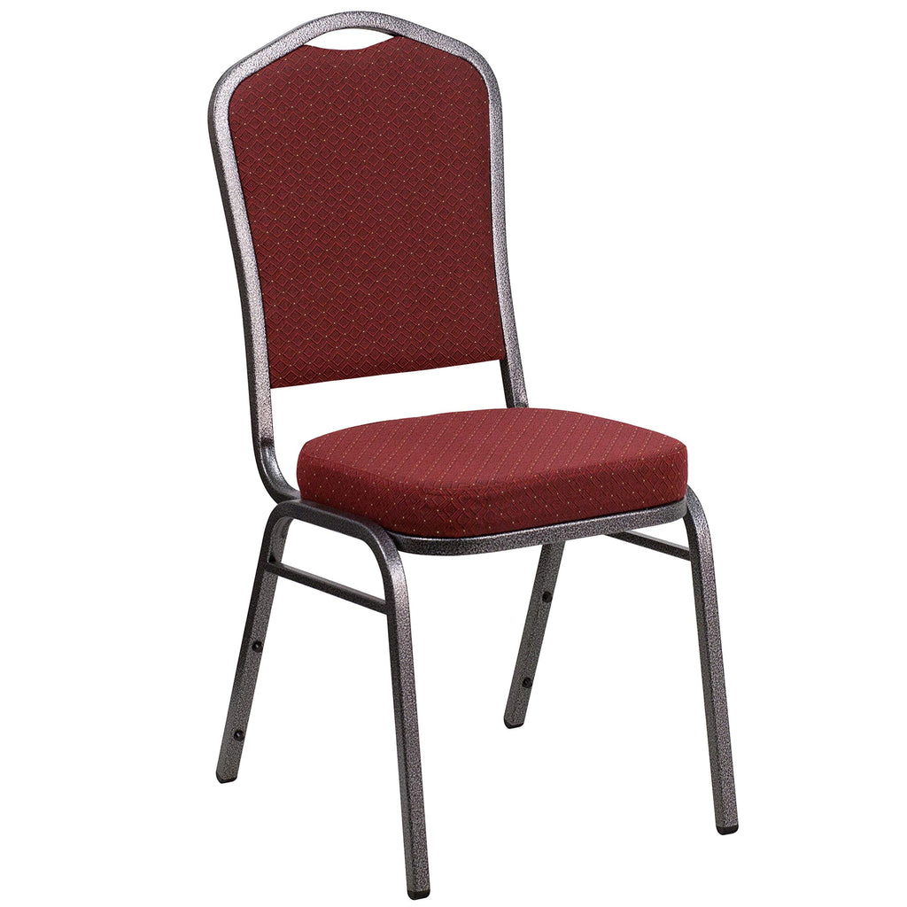 Flash Furniture Hercules Crown Back Stackable Banquet Chair, Burgundy, Set of 1, Burgundy Patterned Fabric/silver Vein Frame