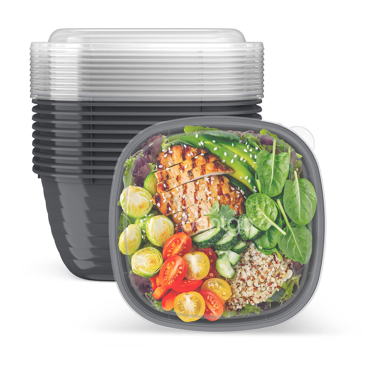Bentgo Prep - 1-Compartment Bowls with Custom Fit Lids - Reusable, Microwaveable, Durable, PFAS & BPA-Free, Freezer and Dishwasher Safe Meal Prep Food Storage - 10 Bowls & 10 Lids (Graphite)