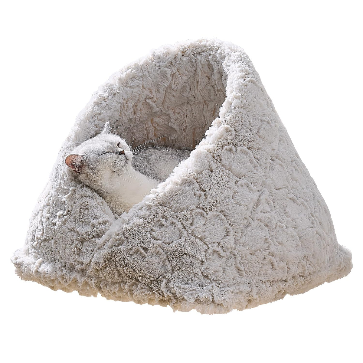 PetPals Round Cat Bed Cat Cave with Removeable and Washable Cushion, Super Soft Rose Patten Faux Fur Pet Bed for Puppy and Kitten with Anti-Slip Bottom (Rose Cradle)