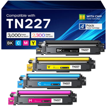 TN227 Toner Cartridge High Yield 4 Pack Compatible for Brother TN 227 | TN-227 TN-227BK/C/M/Y Work for MFC-L3770CDW HL-L3270CDW MFC-L3710CDW HL-L3210CW HL-L3230CDW HL-L3290CDW Printer (BK/M/K/Y)