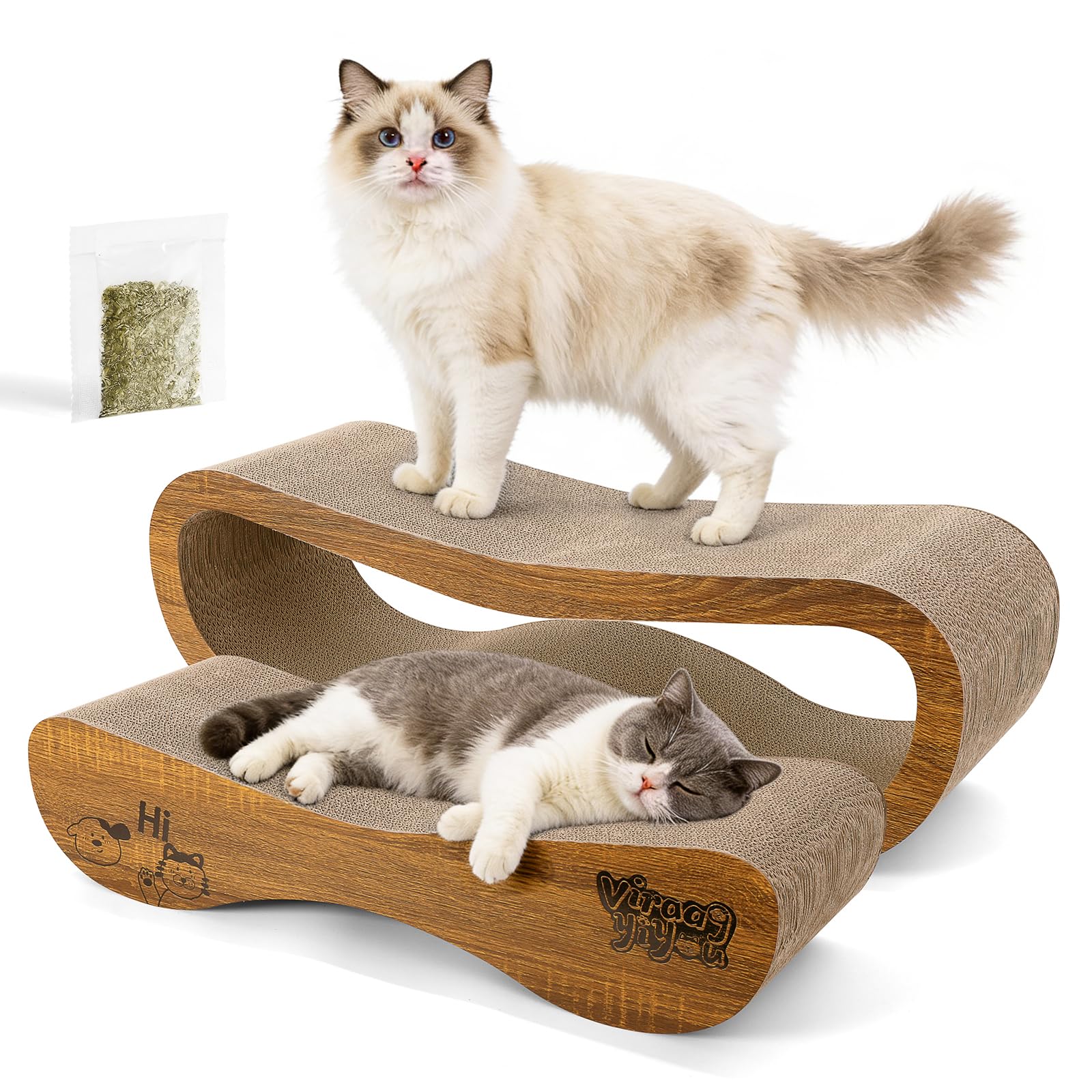 Cat Scratcher, 2 in 1 Cat Scratch Board for Scraching & Napping, Cat Scratchers for Indoor Cats Scratching Pad Couch Lounger Cardboard as Cat Bed & Furniture Protector, XLarge 34.25 Inch, with Catnip