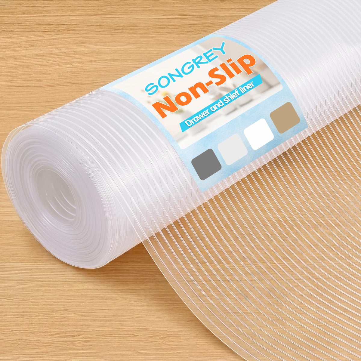 Songrey Non-Adhesive Shelf Liner, 12IN x 20FT Waterproof Cabinet & Drawer Liner, EVA Material Non-Slip Mat for Kitchen Cupboard, Refrigerator, Easy to Cut, Washable, Clear