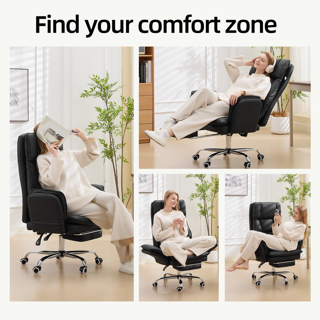 Big and Tall Cross Legged Office Chair with Flip Armrests and Foot Rest, oversized, Black