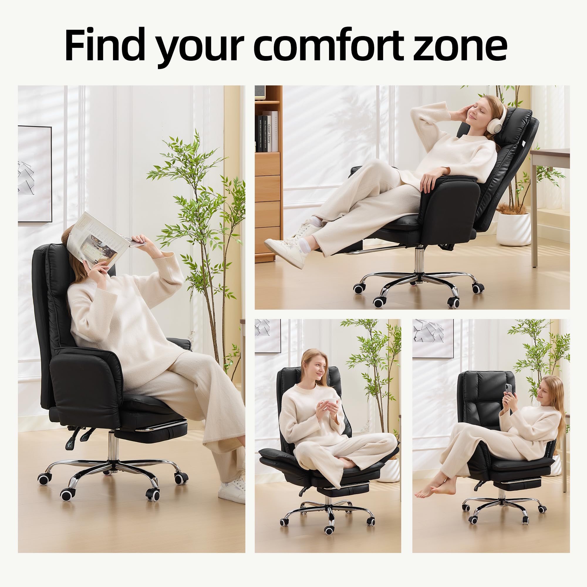 Big and Tall Cross Legged Office Chair with Flip Armrests and Foot Rest, oversized, Black