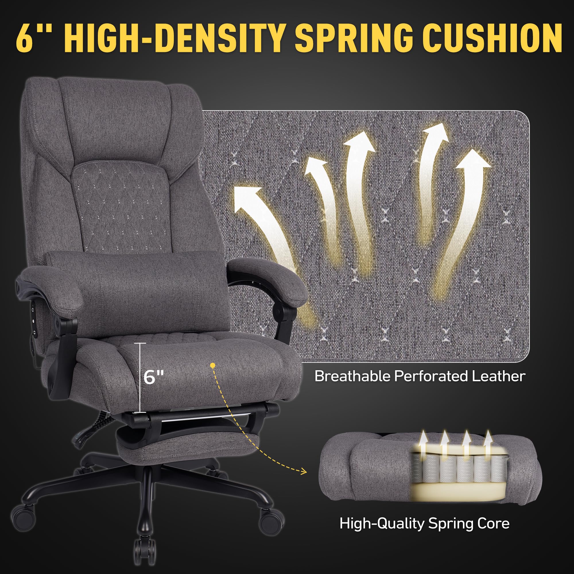 Egseat 3d Kneading Massage Office Chair with Heat, 500 Lbs Big and Tall Executive Computer Desk Recliner, Leather Electric Heated Office Chairs