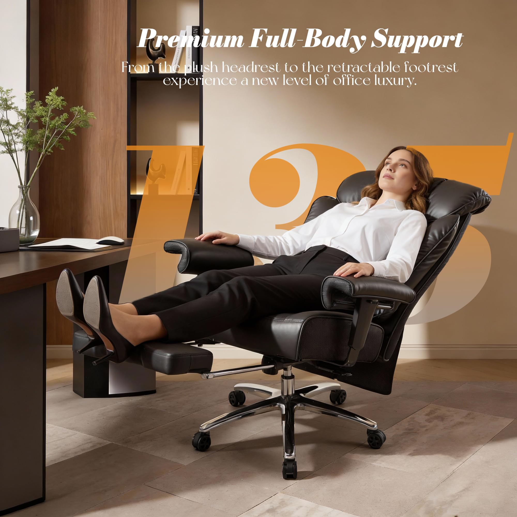 Efomao Big and Tall Office Chair 400 Lbs Capacity, Oversized Executive Desk Chair with Footrest, Extra Wide 23" Seat, High Back Ergonomic Pu