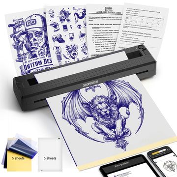 2026 New 2 in 1 Tattoo Stencil & Document Printer, Wireless Bluetooth Thermal Printer - HD Fast Transfer, Portable Easy-to-Use for Tattoo Artists/Shops, Travel, Home, Office - Black