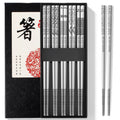 Reusable Metal Chopsticks – Premium 304 Stainless Steel, Non-Slip & Dishwasher Safe – Lightweight, Durable, Japanese & Korean Style – 5 Pairs, 9.25 Inches, Elegant Gift Set