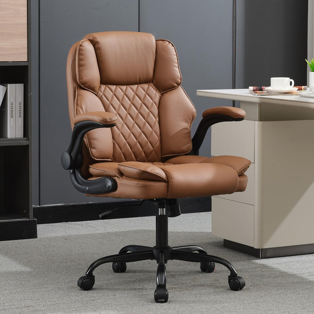 Bowthy Office Desk Chair,mid Back Executive Leather Chair,ergonomic Home Computer Chair,modern Conference Room Chairs with Adjustable Flip-up