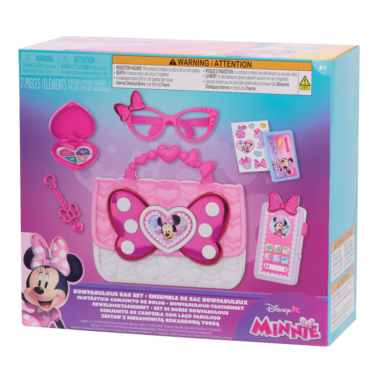 Disney Junior Minnie Mouse Bowfabulous Bag Set, 7-piece Dress Up and Pretend Play Toy Purse, Kids Toys for Ages 3 Up by Just Play