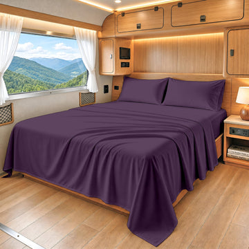 SGI bedding 100% Egyptian Cotton Sheets RV King Size – 600 Thread Count Sheets Set, Soft, Cooling, 15" Deep Pocket, Luxury Hotel Bedding, Breathable, Durable - Plum