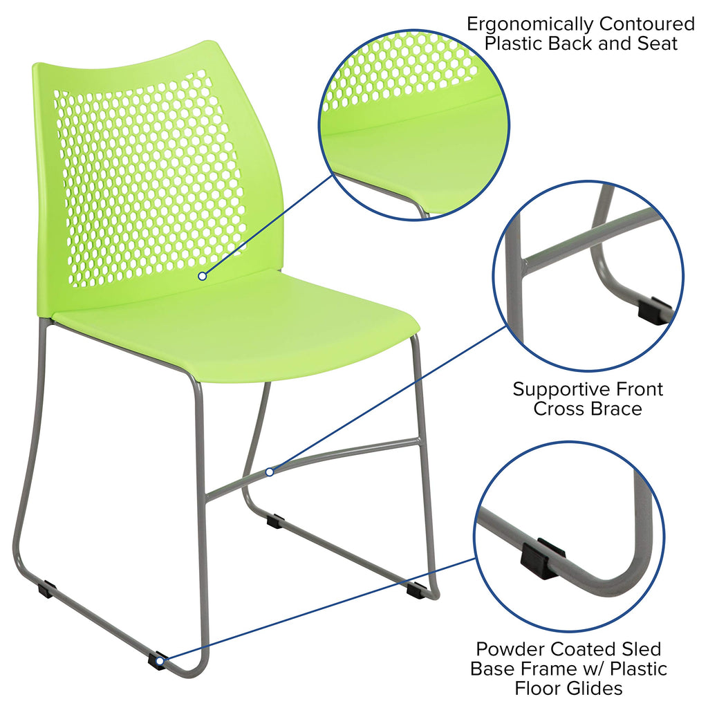 Flash Furniture Hercules Stack Chair with Air-vent Back, Green, Set of 1