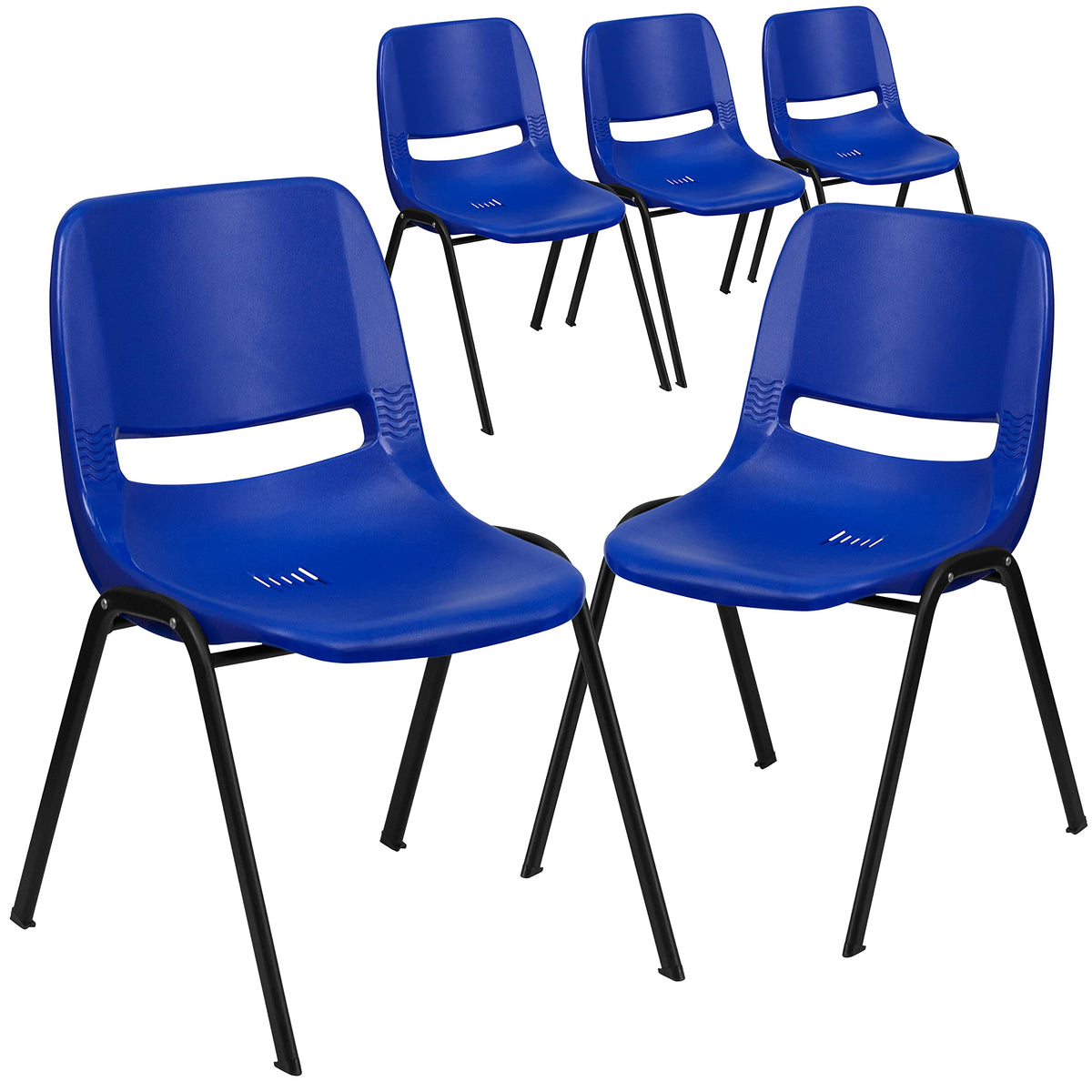 Flash Furniture 5 Pack Hercules Series 661 Lb. Capacity Navy Ergonomic Shell Stack Chair with Black Frame and 16'' Seat Height, Navy