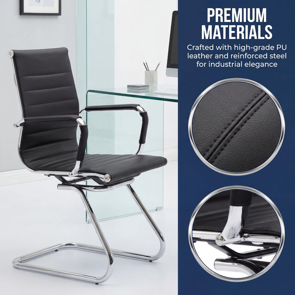 Dm Furniture Conference Room Chairs Set of 8, Faux Leather Office Guest Chairs with Arms, Reception & Waiting Room Seating, No Wheels Meeting
