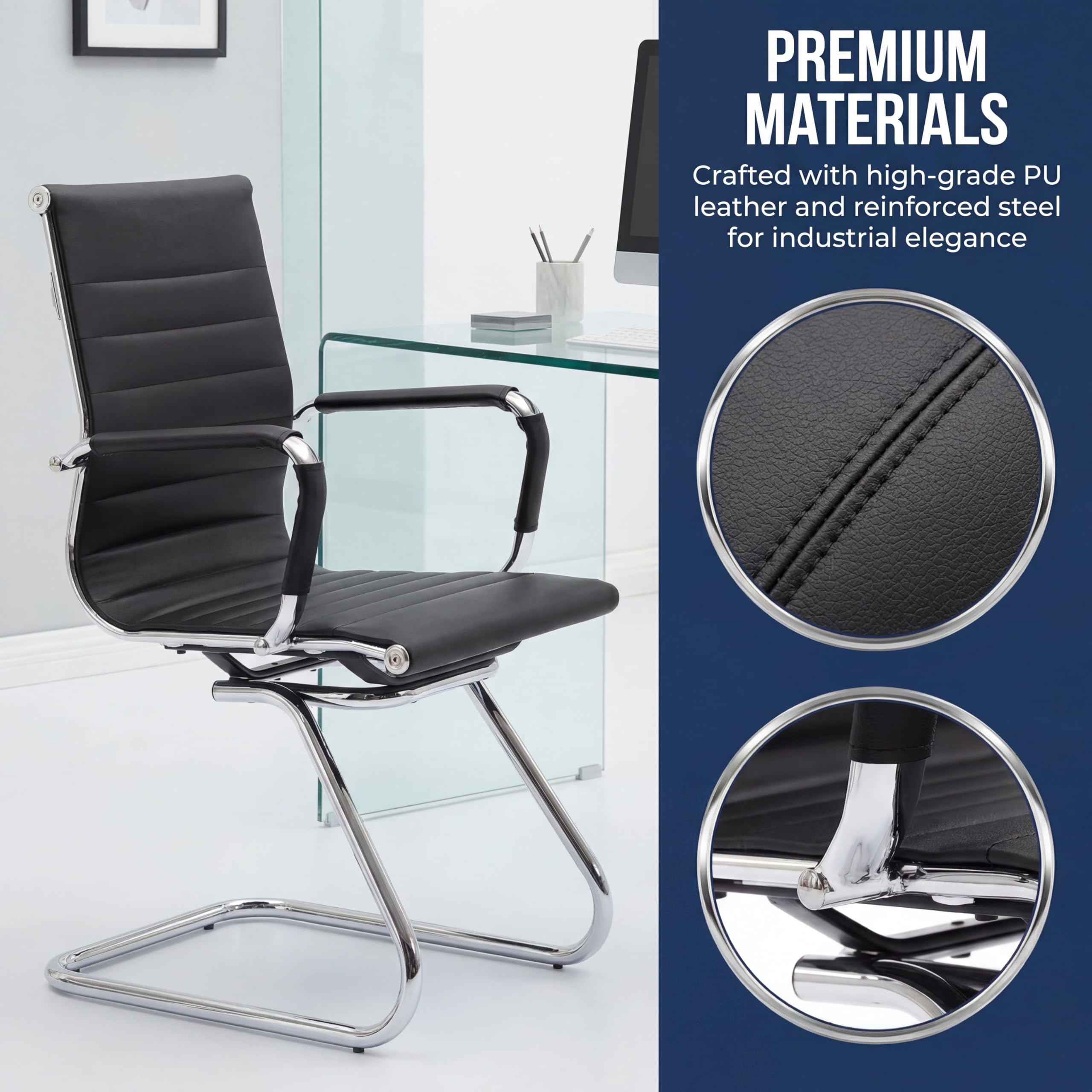 Dm Furniture Conference Room Chairs Set of 8, Faux Leather Office Guest Chairs with Arms, Reception & Waiting Room Seating, No Wheels Meeting