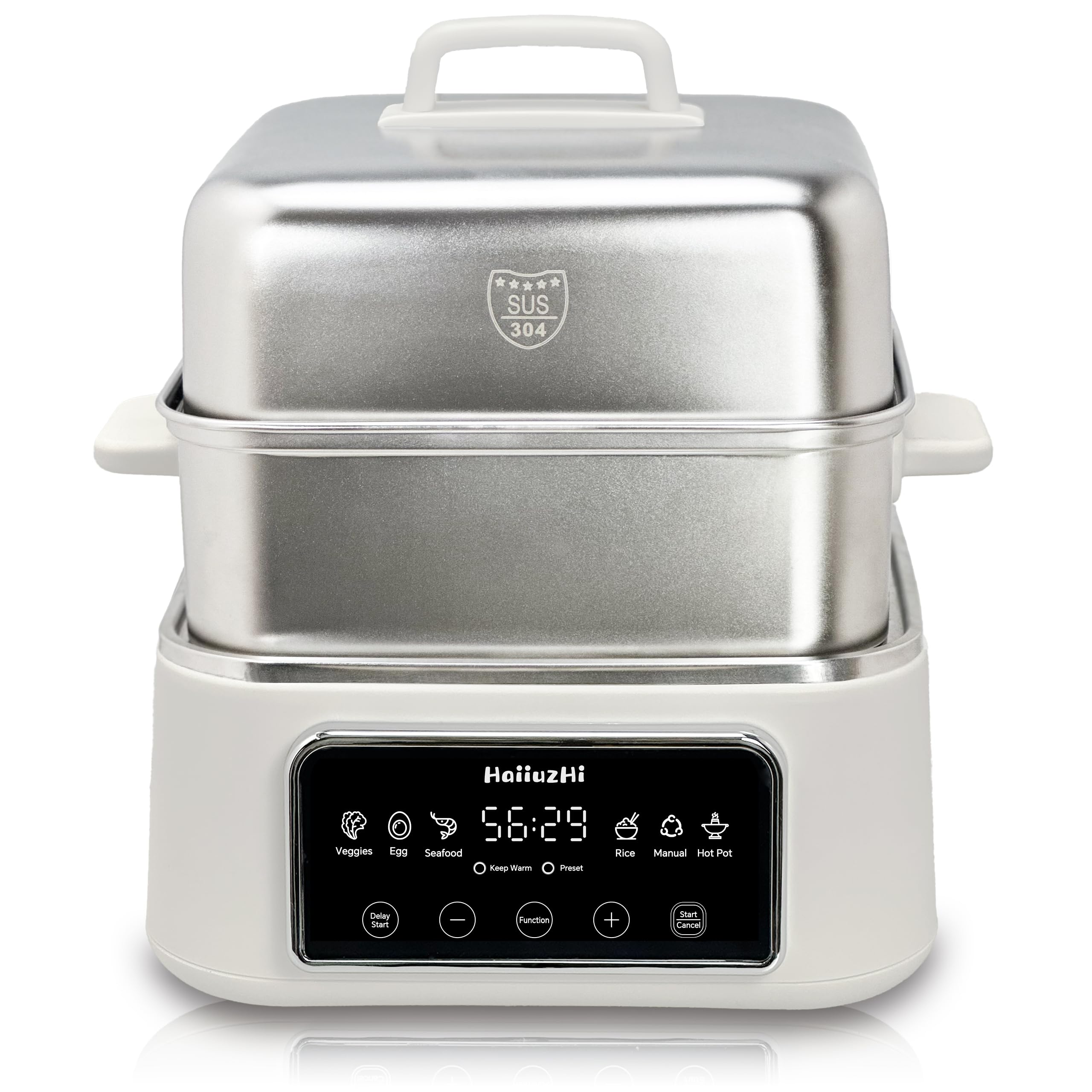 Electric Food Steamer 12.7?QT, Double-Tier 8-in-1 Vegetable & Meal Steamer, Stainless Steel, Timer & Keep Warm, Boil-Dry Protection, Healthy Cooking Kitchen Steamer