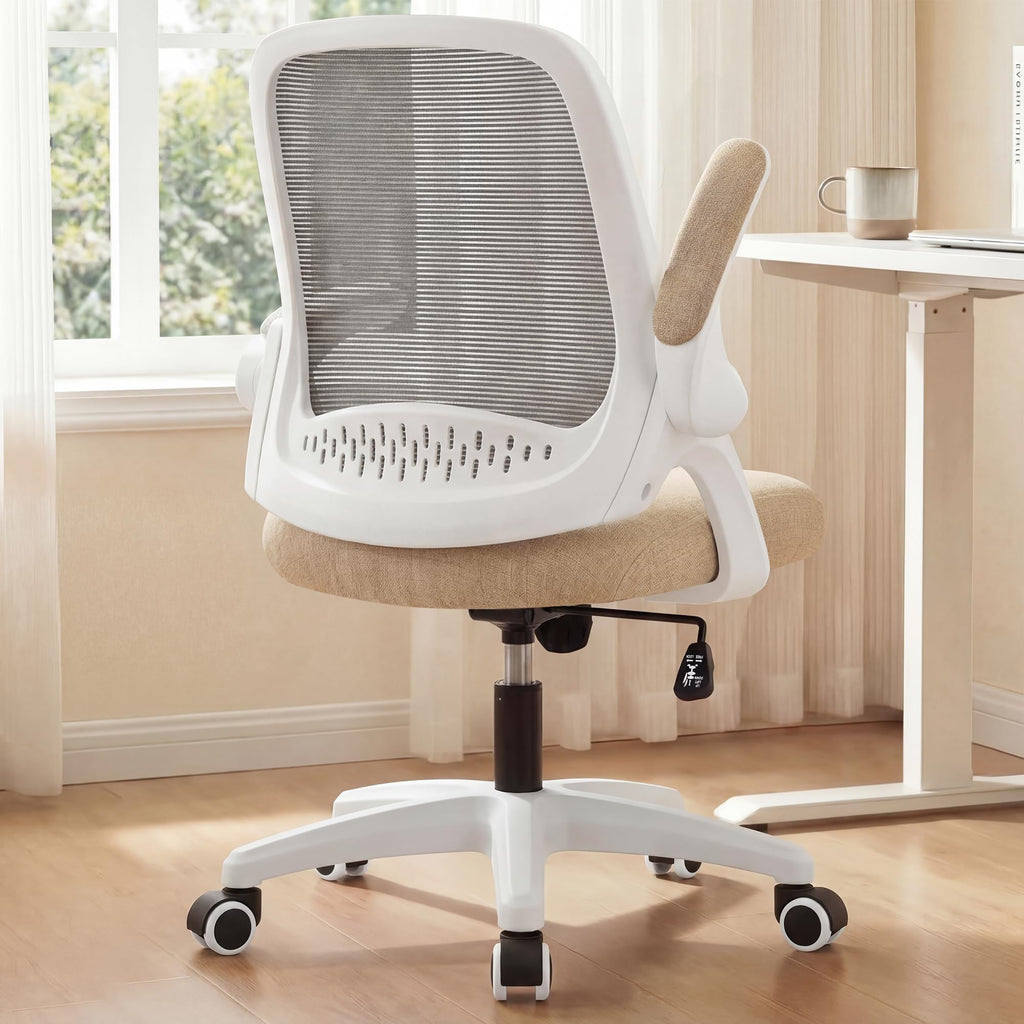 Neo Chair Office Desk Chair, Ergonomic Mesh with Flip-up Armrests, Beige, Mesh Chair