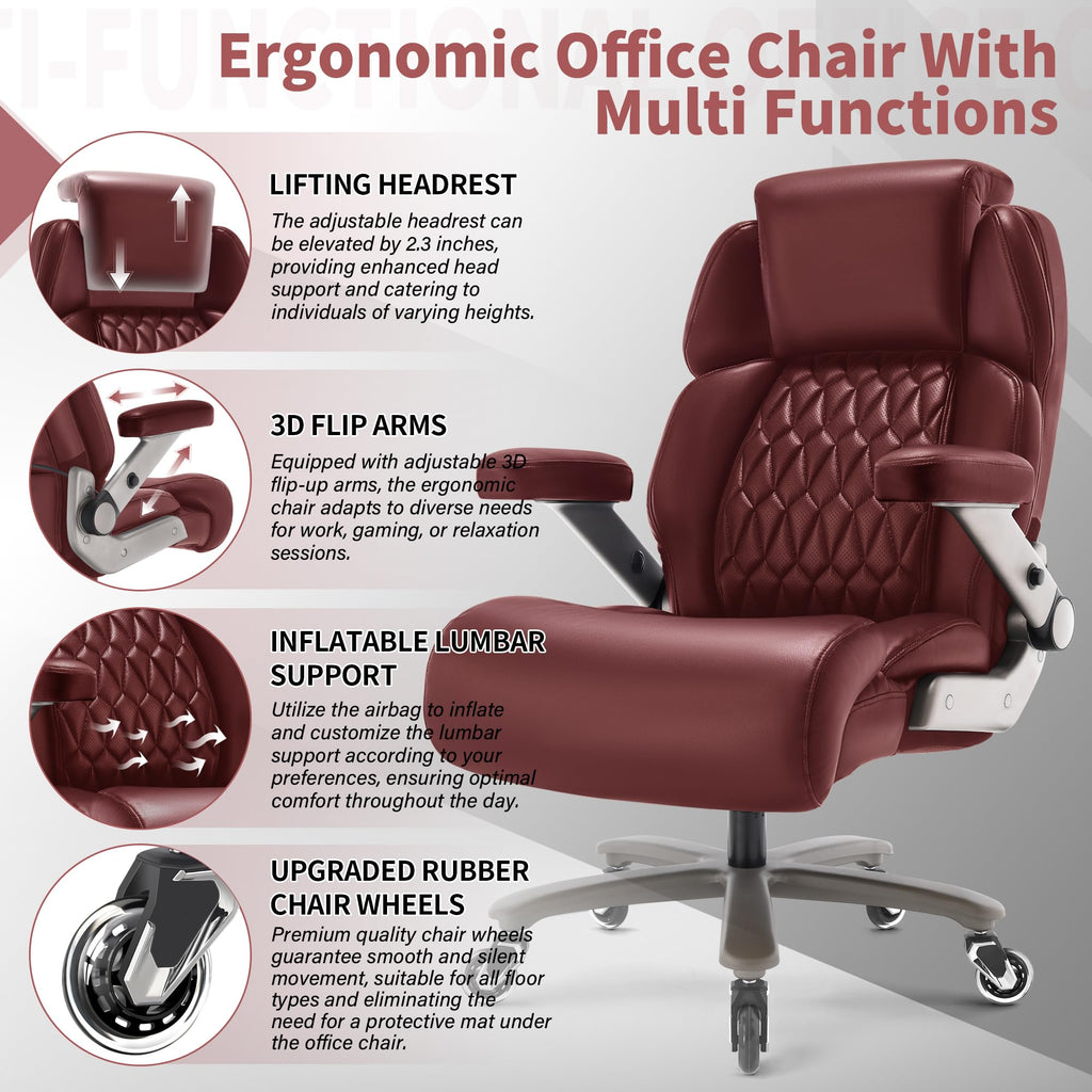 Big and Tall Office Chair 700lbs, Ergonomic High Back Computer Desk Chair, Large, Burgundy