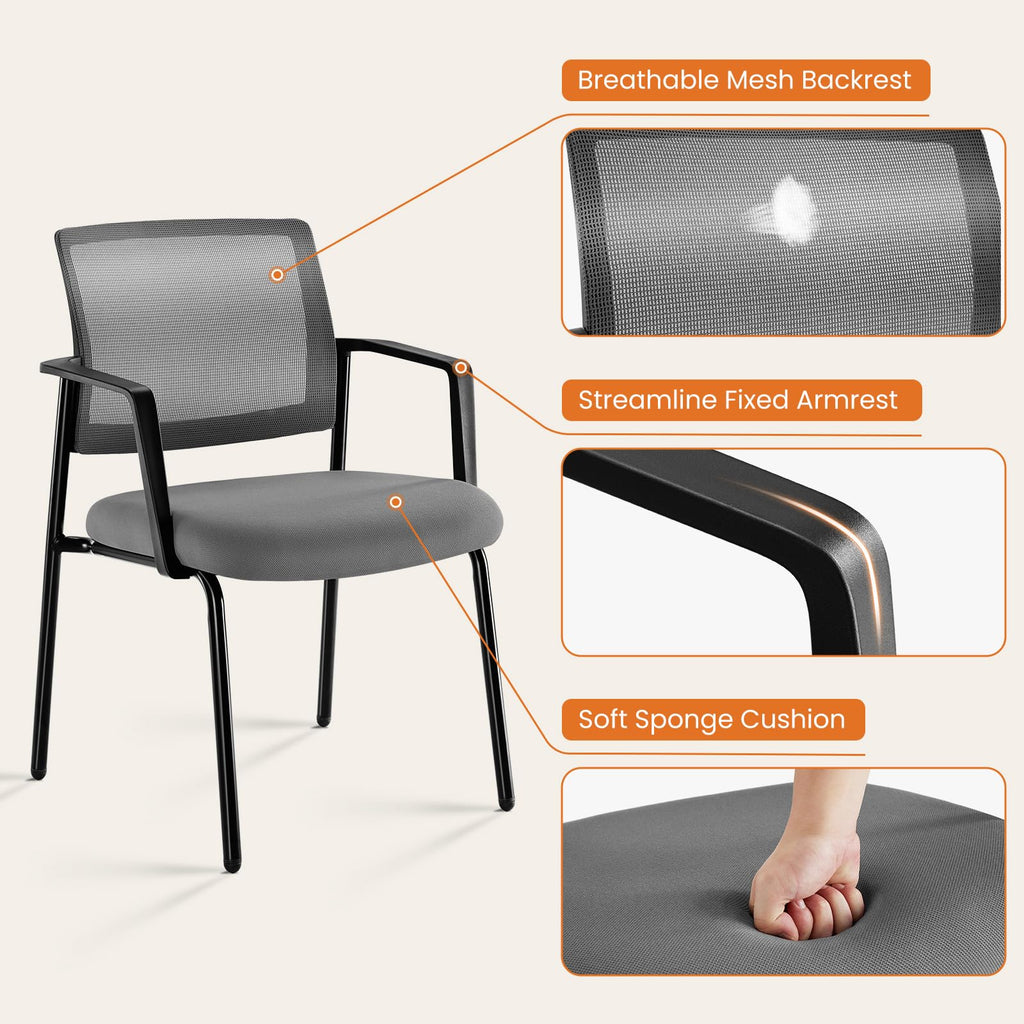 Sweetcrispy Waiting Room Chairs 4 Pack, Mesh Office Guest Chairs, Grey