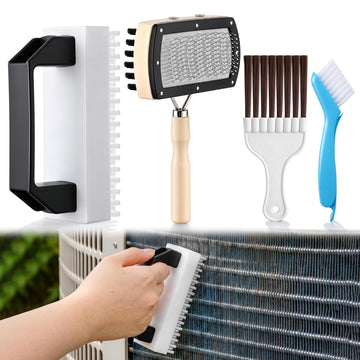 Enhon 4 PCS AC Fin Comb Straightener & AC Coil Cleaner Brush Kit, Double-Sided Coil Brush, Stiff Bristle Cleaner, Straightening Air Conditioner Fins, Condenser, Evaporator, HVAC and Refrigerator Coils