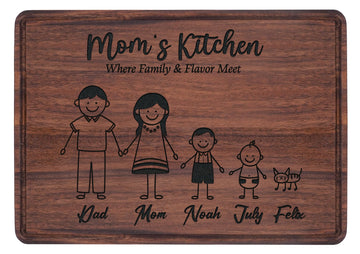 Personalized Bamboo Cutting Board for Mom, Custom Engraved Cutting Boards for Family with Child Name, Gifts for Grandma, Women for Mother's Day, Birthday Gifts from Kids, Daughter, Grandkids, Son