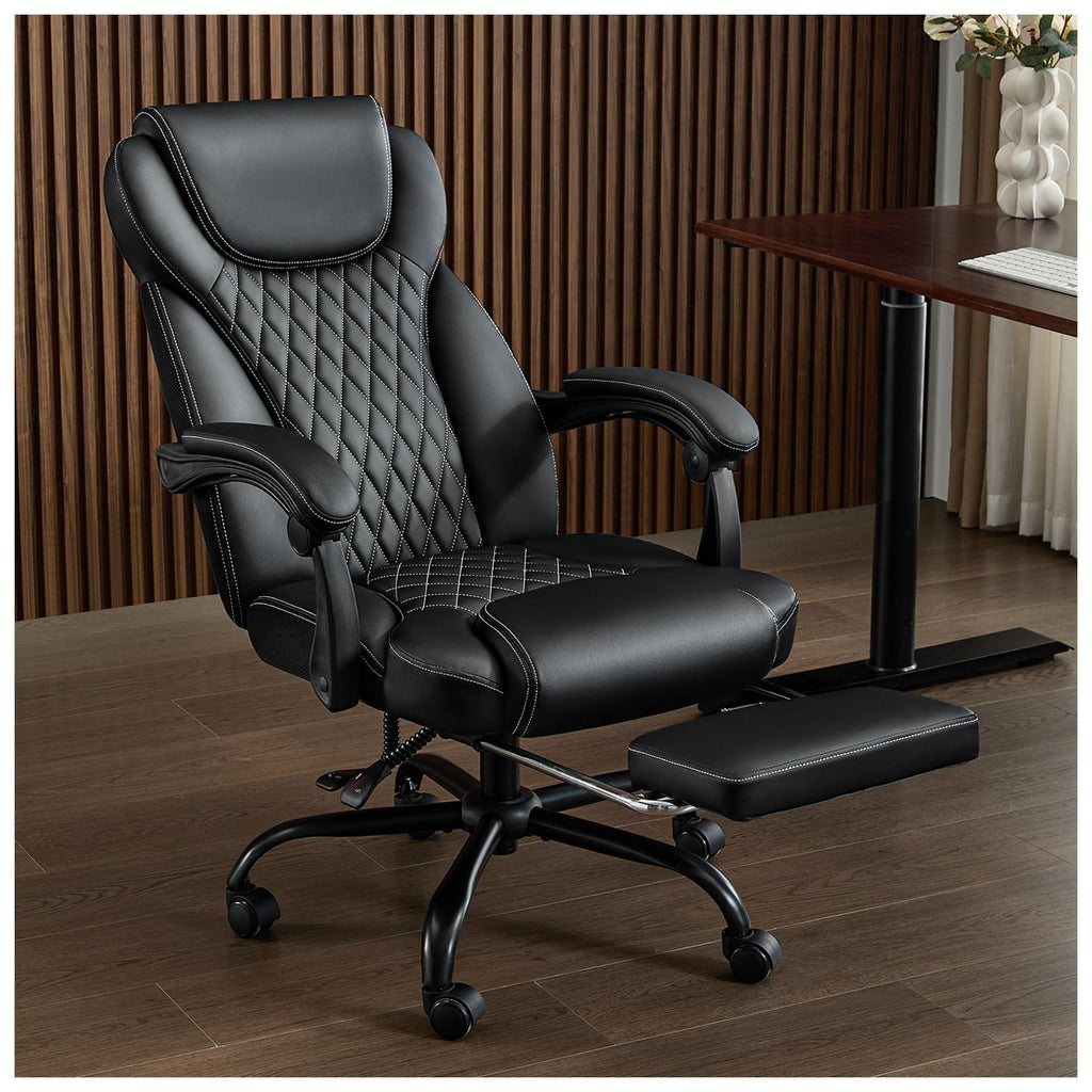 Amseatec Big and Tall Office Chair with Footrest, Lumbar Support, Black, Oversized