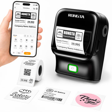 Rongta Bluetooth Label Maker Machine, Thermal Label Printer Easy to Use for Office, Home, Small Business, Came with 1 Roll 2x1.18 inch Label(Black)