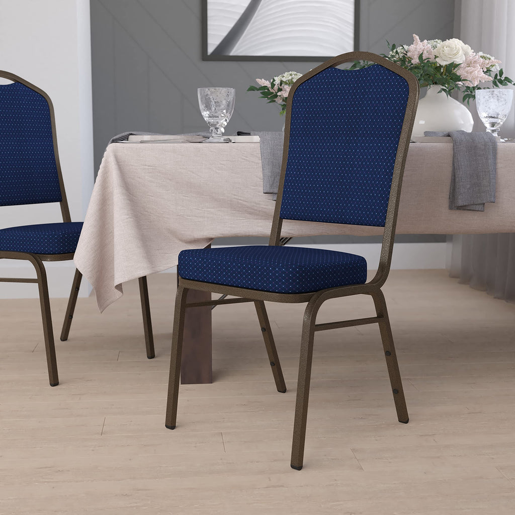Flash Furniture Hercules Crown Back Stackable Banquet Chair, Navy Blue, Set of 1, Navy Blue Patterned Fabric/gold Vein Frame