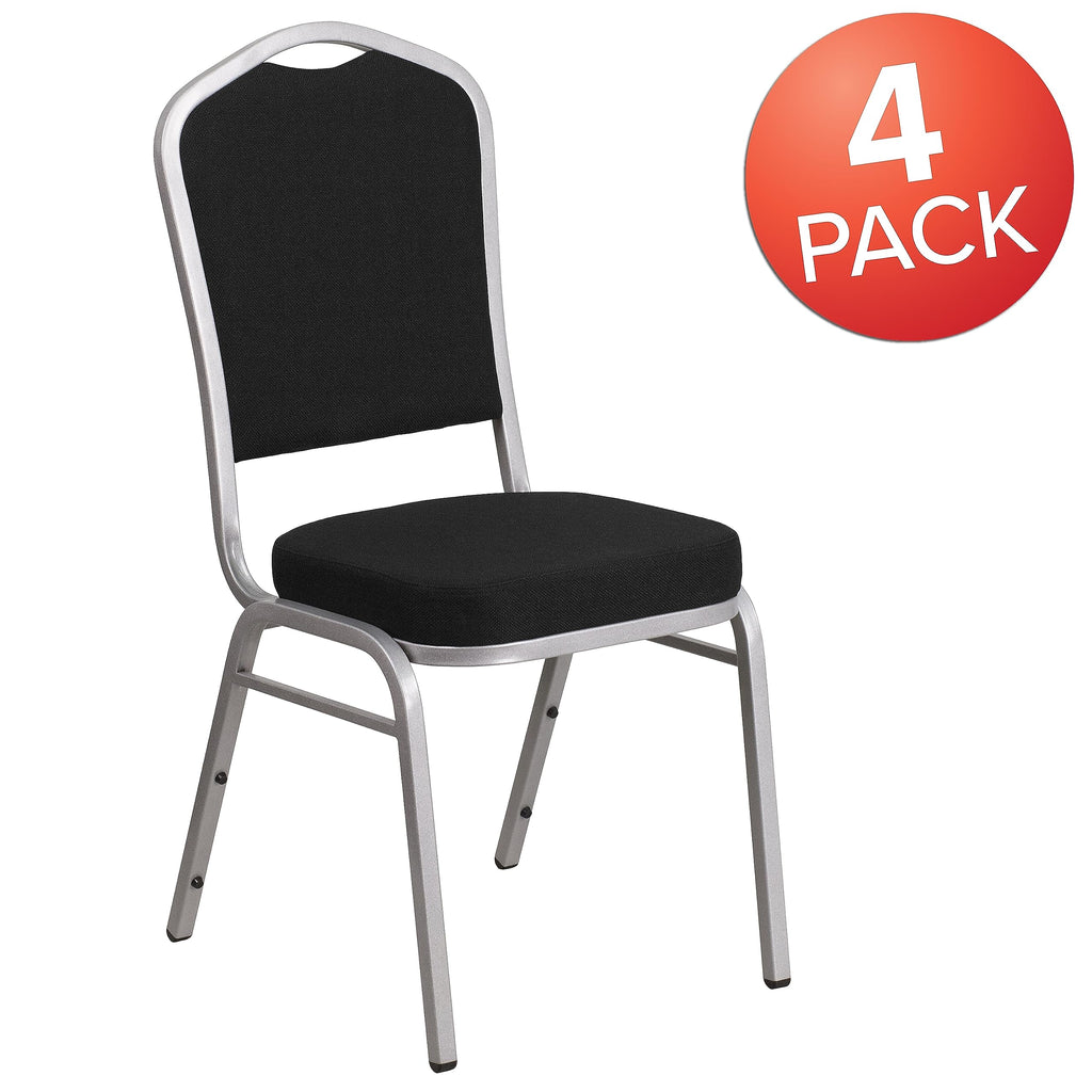 Flash Furniture Hercules Crown Back Stackable Banquet Chair, Silver, 4-pack, Set of 4, Black Fabric/silver Frame
